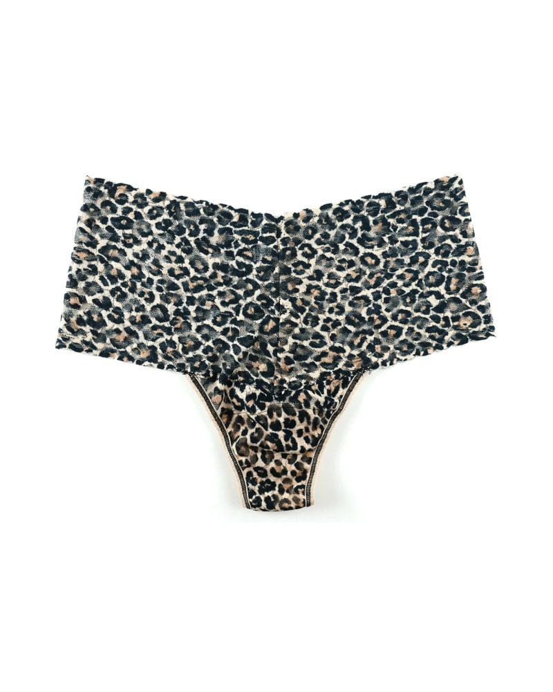 Front of a size one-size-fits-all RETRO LACE PLUS THONG in BRBK-BROWN/BLACK by Hanky Panky. | dia_product_style_image_id:272436